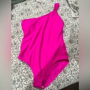 One shoulder pink one piece